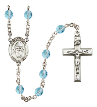 Silver Plated 6mm Fire Polished Saint Sharbel Rosary in Aqua