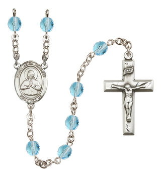 Silver Plated 6mm Fire Polished Saint John Vianney Rosary in Aqua