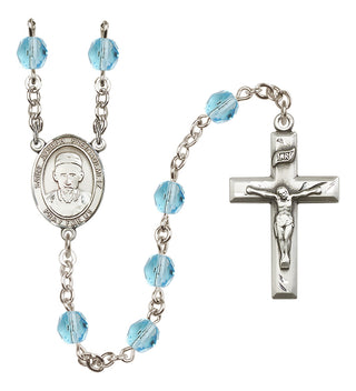Silver Plated 6mm Fire Polished Saint Joseph Freinademetz Rosary in Aqua