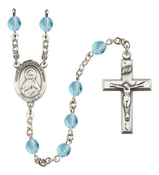 Silver Plated 6mm Fire Polished Immaculate Heart of Mary Rosary in Aqua