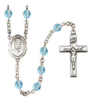 Silver Plated 6mm Fire Polished Saint Josephine Bakhita Rosary in Aqua