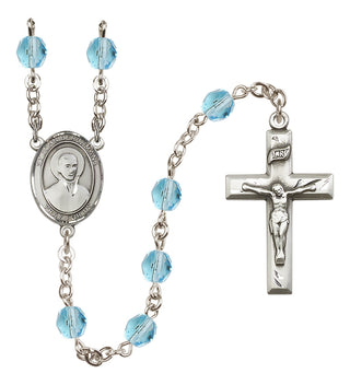 Silver Plated 6mm Fire Polished Saint John Berchmans Rosary in Aqua