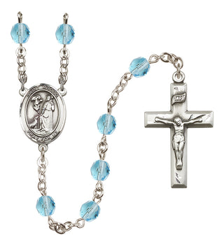 Silver Plated 6mm Fire Polished Saint Rocco Rosary in Aqua