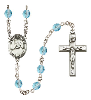 Silver Plated 6mm Fire Polished Blessed Miguel Pro Rosary in Aqua