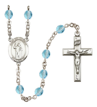 Silver Plated 6mm Fire Polished Saint Columbkille Rosary in Aqua