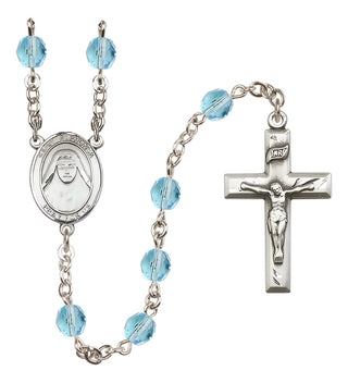 Silver Plated 6mm Fire Polished Saint Alphonsa of India Rosary in Aqua