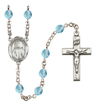Silver Plated 6mm Fire Polished Saint Jeanne Jugan Rosary in Aqua