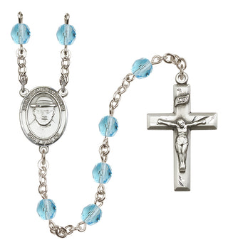 Silver Plated 6mm Fire Polished Saint Damien of Molokai Rosary in Aqua