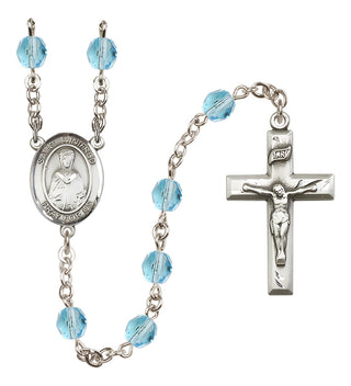 Silver Plated 6mm Fire Polished Saint Winifred of Wales Rosary in Aqua