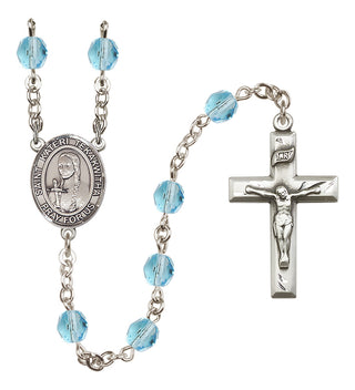 Silver Plated 6mm Fire Polished Saint Kateri Tekakwitha Rosary in Aqua