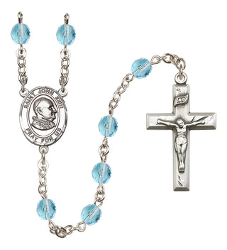 Silver Plated 6mm Fire Polished Saint John Xxiii Rosary in Aqua