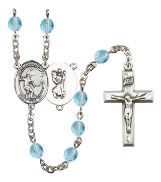 Saint Christopher and Soccer Rosary with Aqua Beads