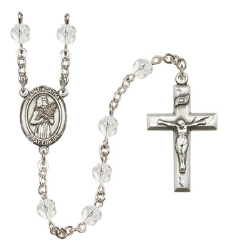 Silver Plated 6mm Fire Polished Saint Agatha Rosary in Crystal