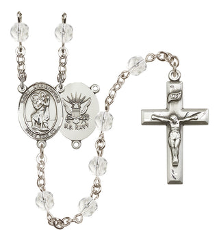 Silver-Plated 6mm Saint Christopher / Navy Rosary