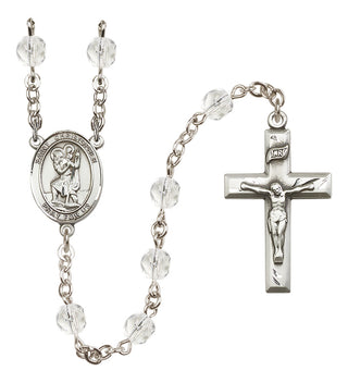 Silver Plated 6mm Fire Polished Saint Christopher Rosary in Crystal