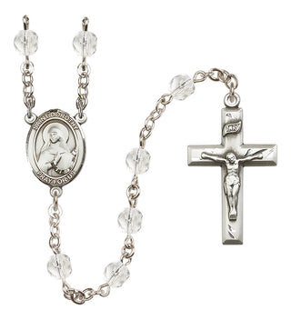 Silver Plated 6mm Fire Polished Saint Dorothy Rosary in Crystal