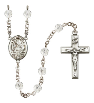 Silver Plated 6mm Fire Polished Saint Clare of Assisi Rosary in Crystal