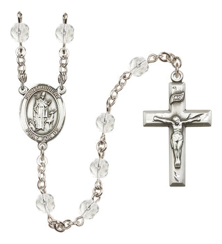 Silver Plated 6mm Fire Polished Saint Hubert of Liege Rosary in Crystal