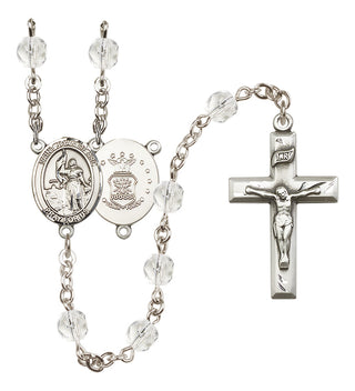 Silver Plated 6mm Fire Polished Saint Joan of Arc / Air Force Rosary in Crystal