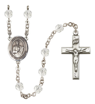 Silver Plated 6mm Fire Polished San Judas Rosary in Crystal