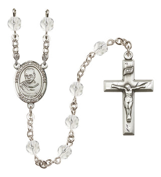 Silver Plated 6mm Fire Polished Saint Maximilian Kolbe Rosary in Crystal