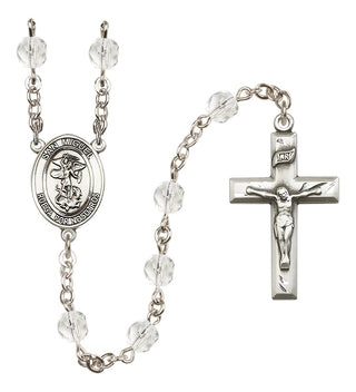 Silver Plated 6mm Fire Polished San Miguel Arcangel Rosary in Crystal