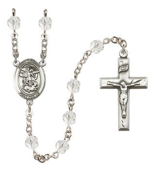 Silver Plated 6mm Fire Polished Saint Michael the Archangel Rosary in Crystal