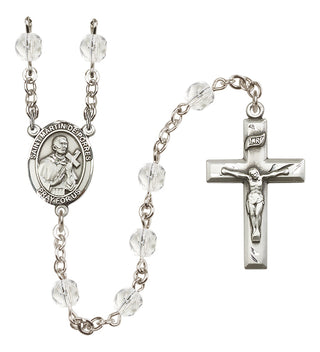 Silver Plated 6mm Fire Polished Saint Martin de Porres Rosary in Crystal