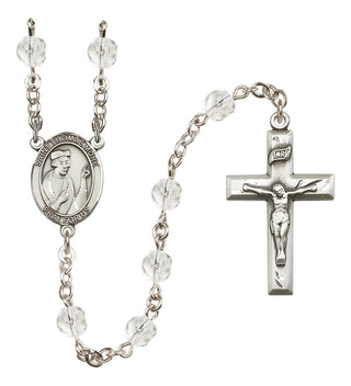 Silver Plated 6mm Fire Polished Saint Thomas More Rosary in Crystal