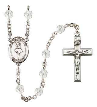 Silver Plated 6mm Fire Polished Saint Christopher/Dance Rosary in Crystal