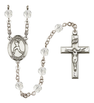 Silver Plated 6mm Fire Polished Saint Christopher/Softball Rosary in Crystal