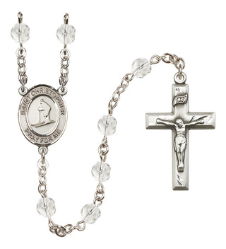 Silver-Plated 6mm Saint Christopher / Skiing Rosary