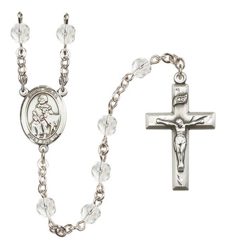 Silver Plated 6mm Fire Polished Saint Giles Rosary in Crystal