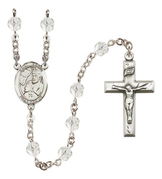 Silver Plated 6mm Fire Polished Saint Edwin Rosary in Crystal