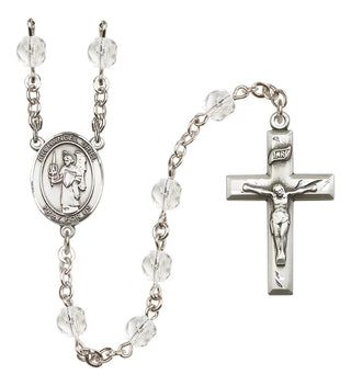 Silver Plated 6mm Fire Polished Saint Uriel the Archangel Rosary in Crystal
