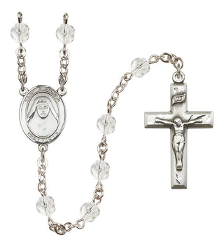 Silver Plated 6mm Fire Polished Saint Alphonsa of India Rosary in Crystal