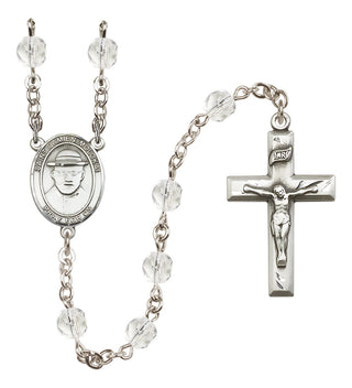 Silver-Plated 6mm Saint Damien of Molokai  Engraved Catholic Rosaries