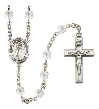 Silver Plated 6mm Fire Polished Saint Joseph Marello Rosary in Crystal