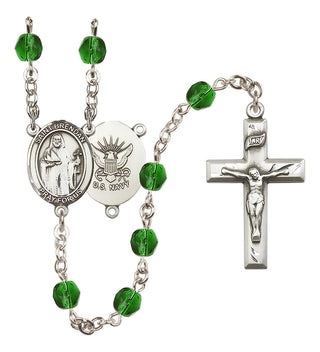 Silver-Plated 6mm Saint Brendan the Navigator / Navy Rosary