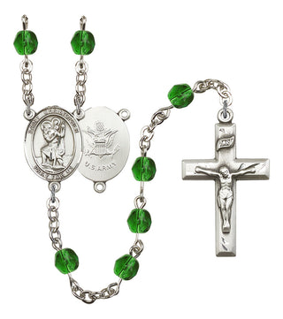 Saint Christopher and Army Rosary with Emerald Beads