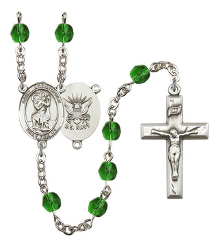 Saint Christopher and Navy Rosary with Emerald Beads