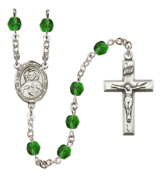 Silver Plated 6mm Fire Polished Scapular Rosary in Emerald