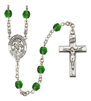 Silver Plated 6mm Fire Polished Angel de la Guardia Rosary in Emerald