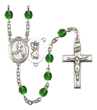 Saint Christopher and Track & Field Rosary with Emerald Beads