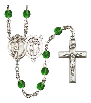 Saint Sebastian and Volleyball Rosary with Emerald Beads