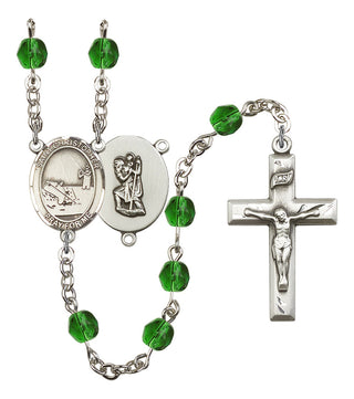 Saint Christopher and Fishing Rosary with Emerald Beads