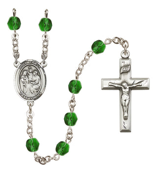 Silver Plated 6mm Fire Polished Holy Family Rosary in Emerald