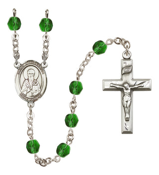Silver Plated 6mm Fire Polished Saint Athanasius Rosary in Emerald