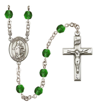 Silver Plated 6mm Fire Polished Saint Clement Rosary in Emerald