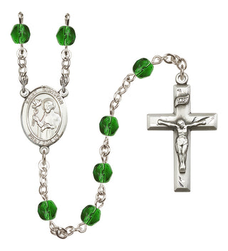 Silver Plated 6mm Fire Polished Saint Dunstan Rosary in Emerald